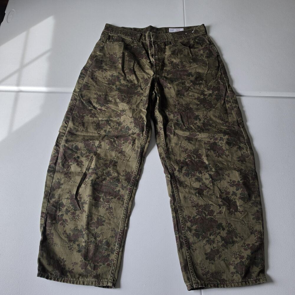 Gap Pants Womens 12 Petite Green Floral Barrel High Rise Chino Twill Ankle